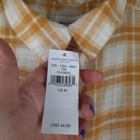 American Eagle Flannel Plaid Semi Cropped Button Down Top - Picture 8 of 13